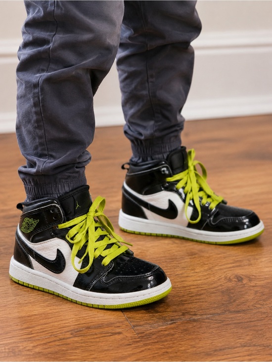 Nike Other - Nike Air Jordan 1 Mid SE Kids’ Black/White/Lime Sneakers – Size 11C